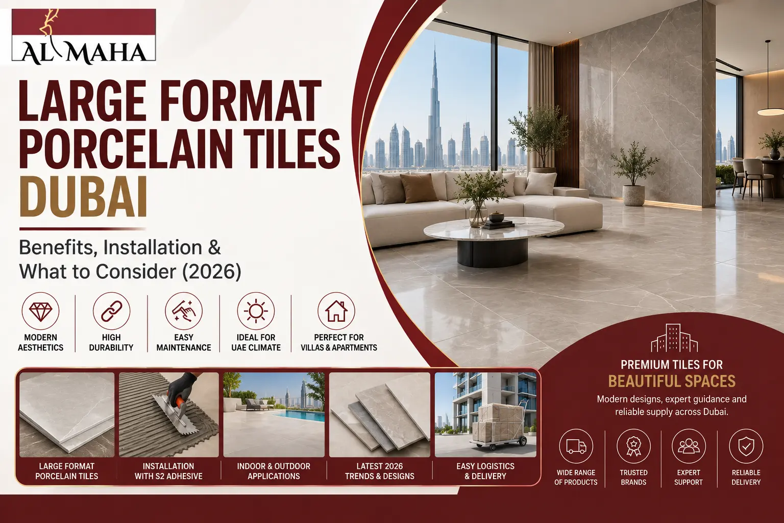 Large Format Porcelain Tiles Dubai: Benefits, Installation & What to Consider (2026)